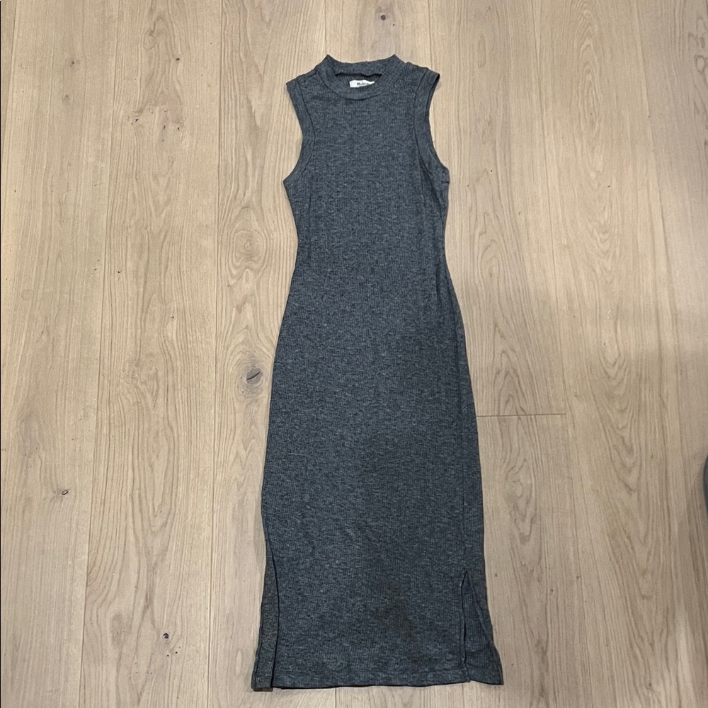 Madewell Midi Mockneck Grey Ribbed Dress